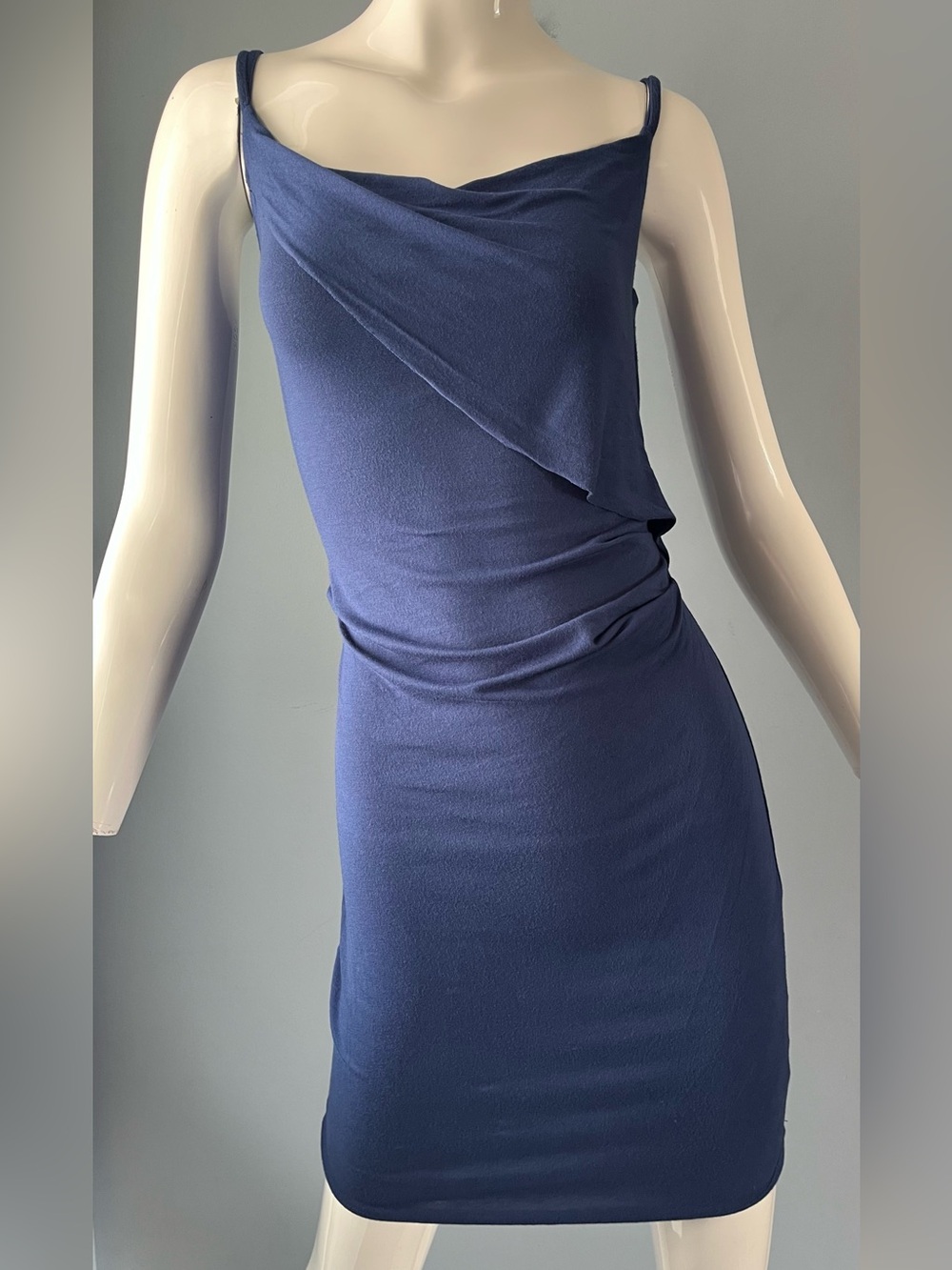 Pure & Simple Blue Bodycon Mini Dress Draped Bodice Size XS Made In Canada